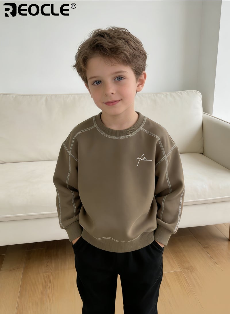 ريوكل سُترة قطنية للأطفال بتصميم ذو أكمام طويلة وميزات عنق دائري، قمة فضفاضة للأطفال مع راحة ربيع وخريف للارتداء غير الرسمي. - Image 4